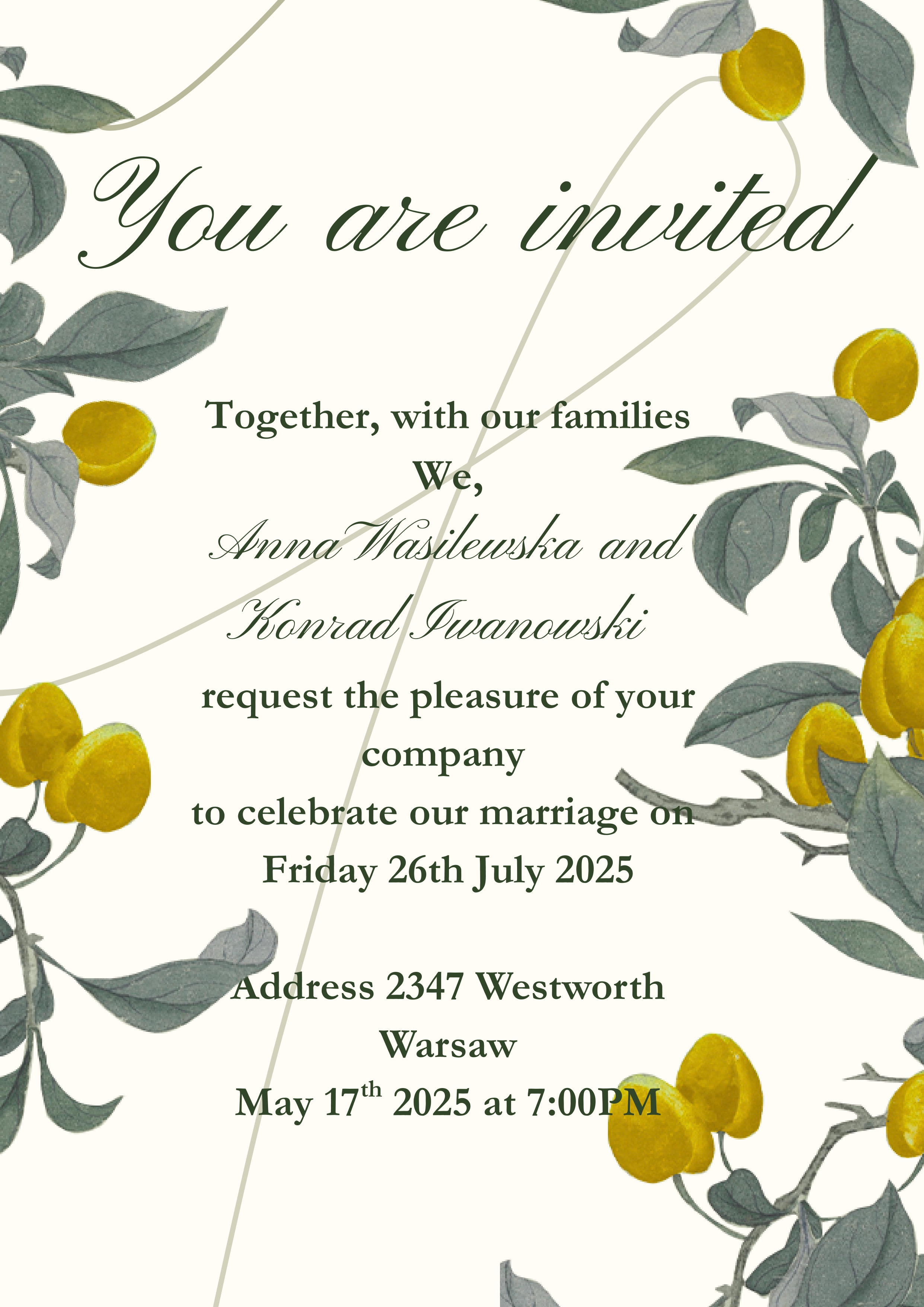 Lemon Tree Wedding Invitation
